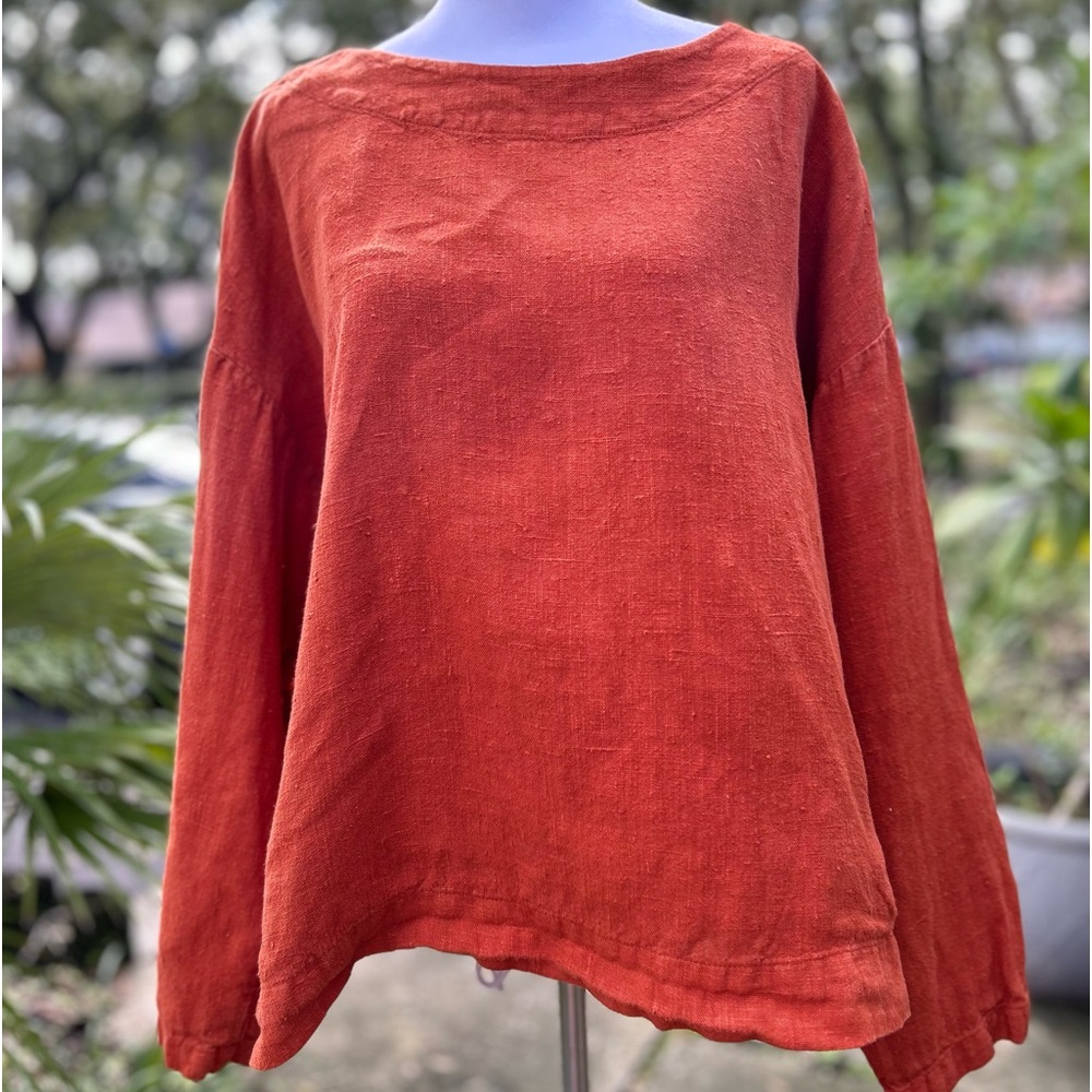 Bryn Walker Burnt Orange 100% Linen Top Size Small Relaxed Fit boxy and stylish